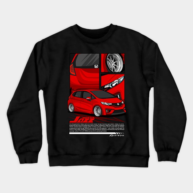 Honda Jazz Red Color Crewneck Sweatshirt by zevalia